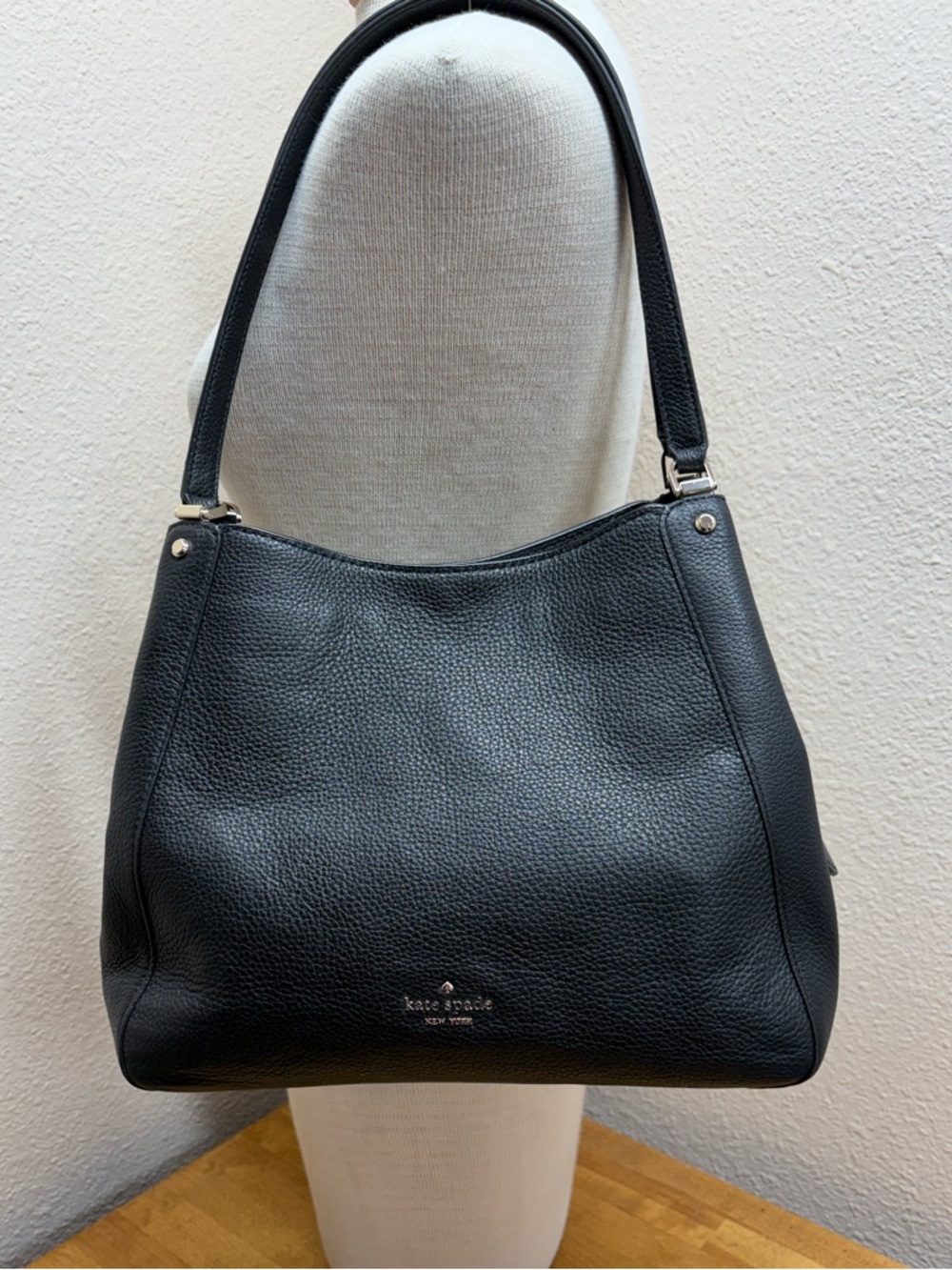 Kate Spade Jackson Black Pebbled Leather Triple Compartment Shoulder Bag